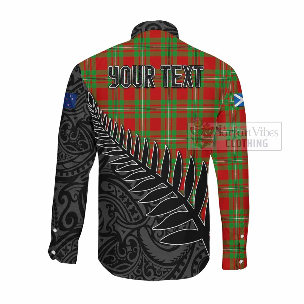 Tartan Vibes Clothing Callander Crest Tartan Long Sleeve Button Shirt with New Zealand Silver Fern Half Style