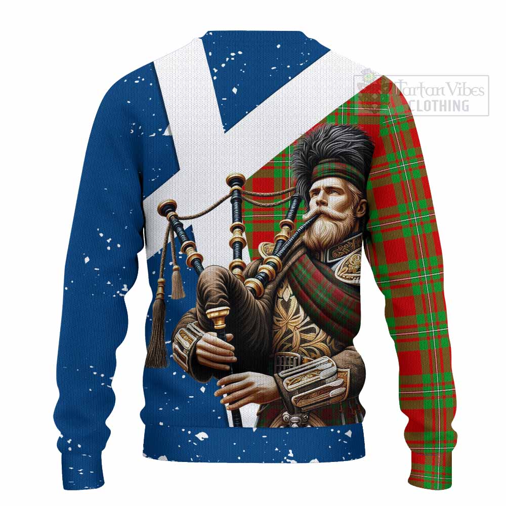 Tartan Vibes Clothing Callander Tartan Knitted Sweater with Family Crest Scottish Bagpiper Vibes