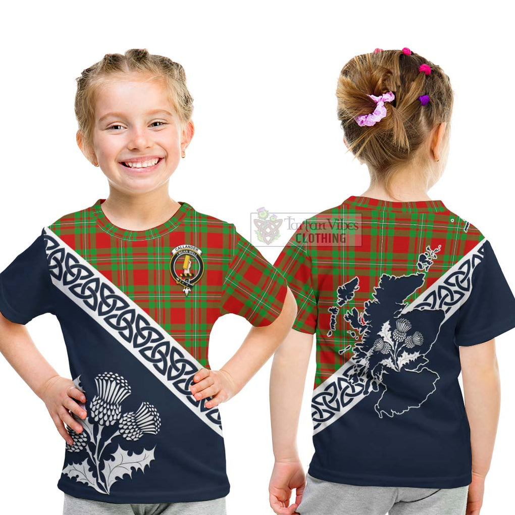 Tartan Vibes Clothing Callander Tartan Kid T-Shirt Featuring Thistle and Scotland Map