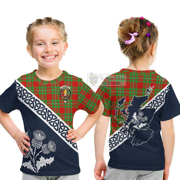 Callander Tartan Kid T-Shirt Featuring Thistle and Scotland Map