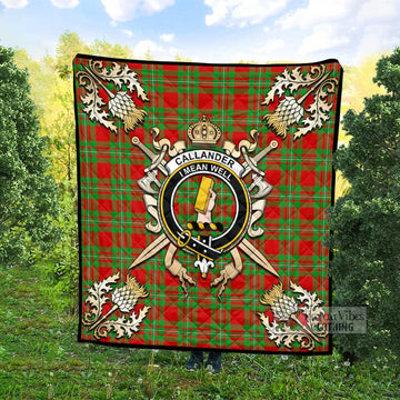 Callander Tartan Quilt with Family Crest and Scottish Golden Courage Shield