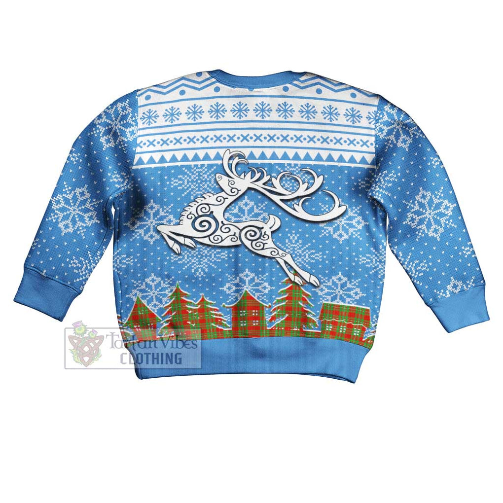 Tartan Vibes Clothing Callander Clan Christmas Kid Ugly Sweater with Tartan and Celtic Raindeer Style