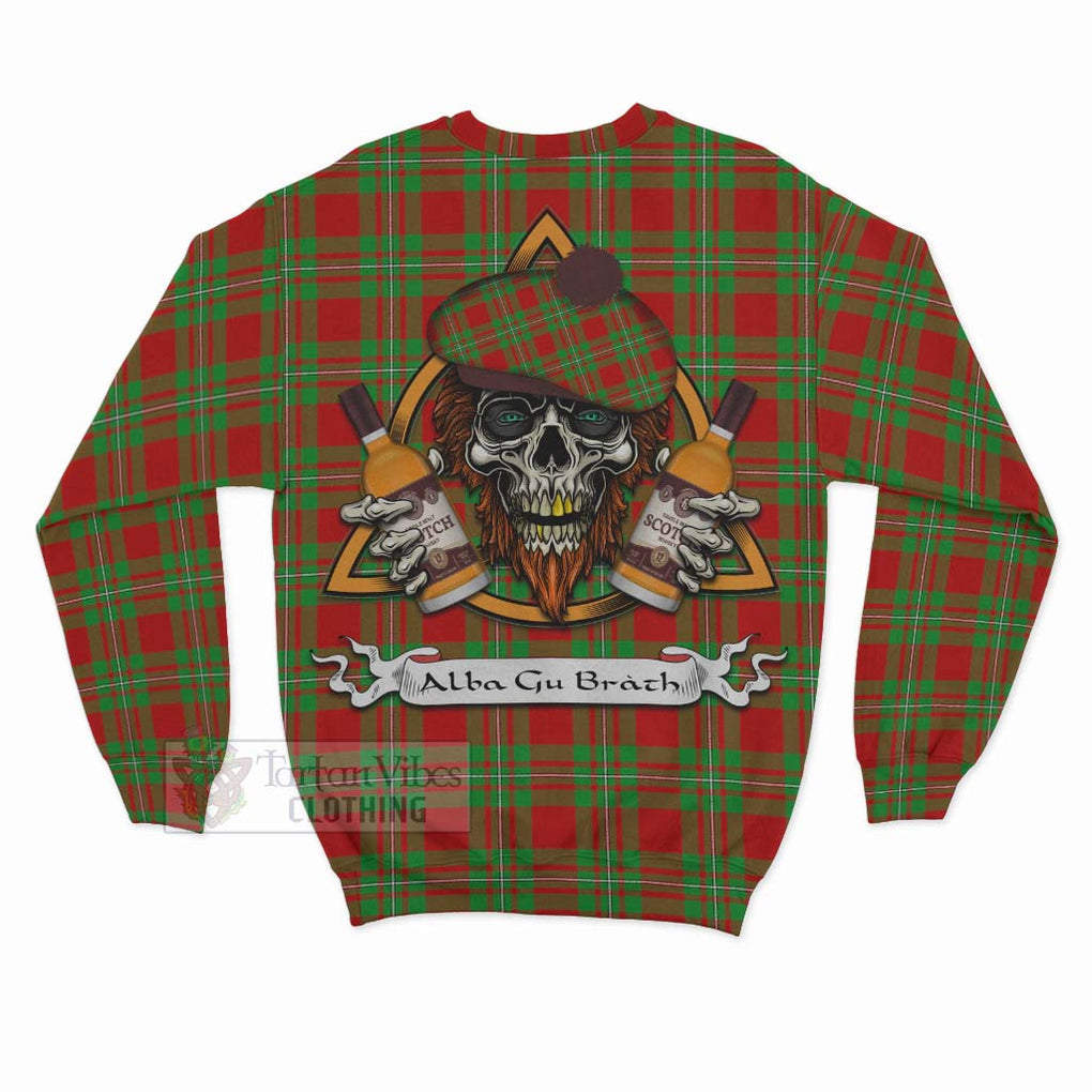 Tartan Vibes Clothing Callander Tartan Sweatshirt with Family Crest and Bearded Skull Holding Bottles of Whiskey