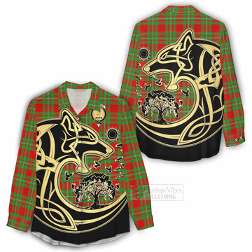 Callander Tartan Women's Casual Shirt with Family Crest Celtic Wolf Style