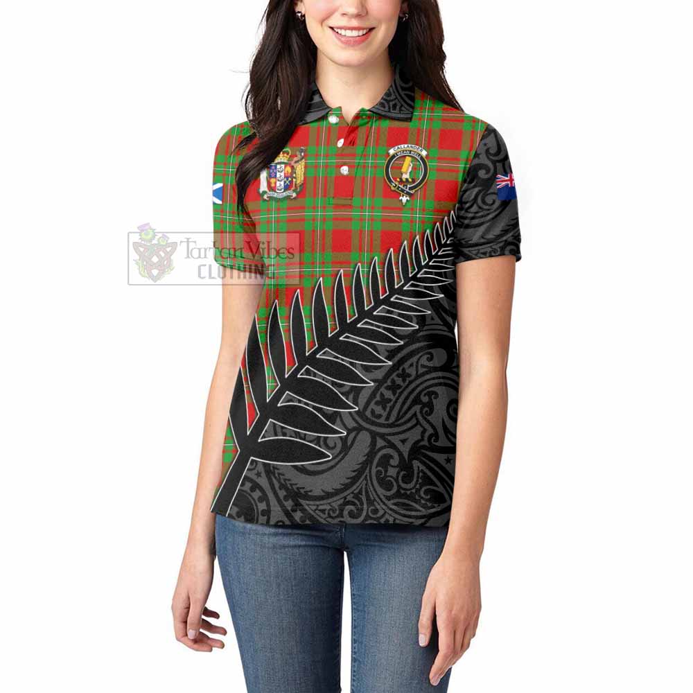 Tartan Vibes Clothing Callander Crest Tartan Women's Polo Shirt with New Zealand Silver Fern Half Style