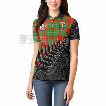 Callander Crest Tartan Women's Polo Shirt with New Zealand Silver Fern Half Style