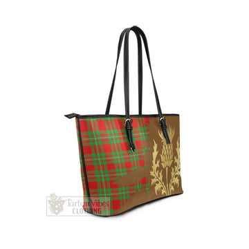Callander Tartan Leather Tote Bag Gold Thistle Style - Tartan Vibes Clothing