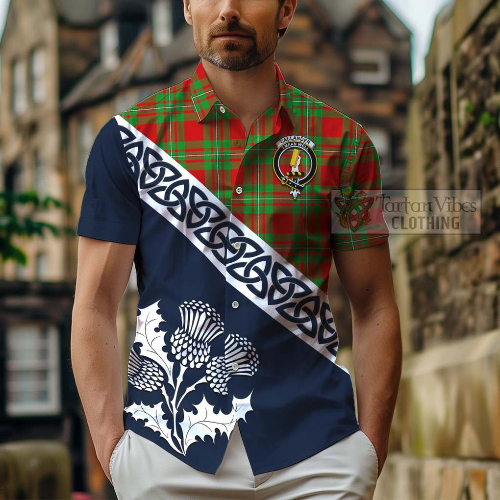 Tartan Vibes Clothing Callander Tartan Short Sleeve Button Shirt Featuring Thistle and Scotland Map