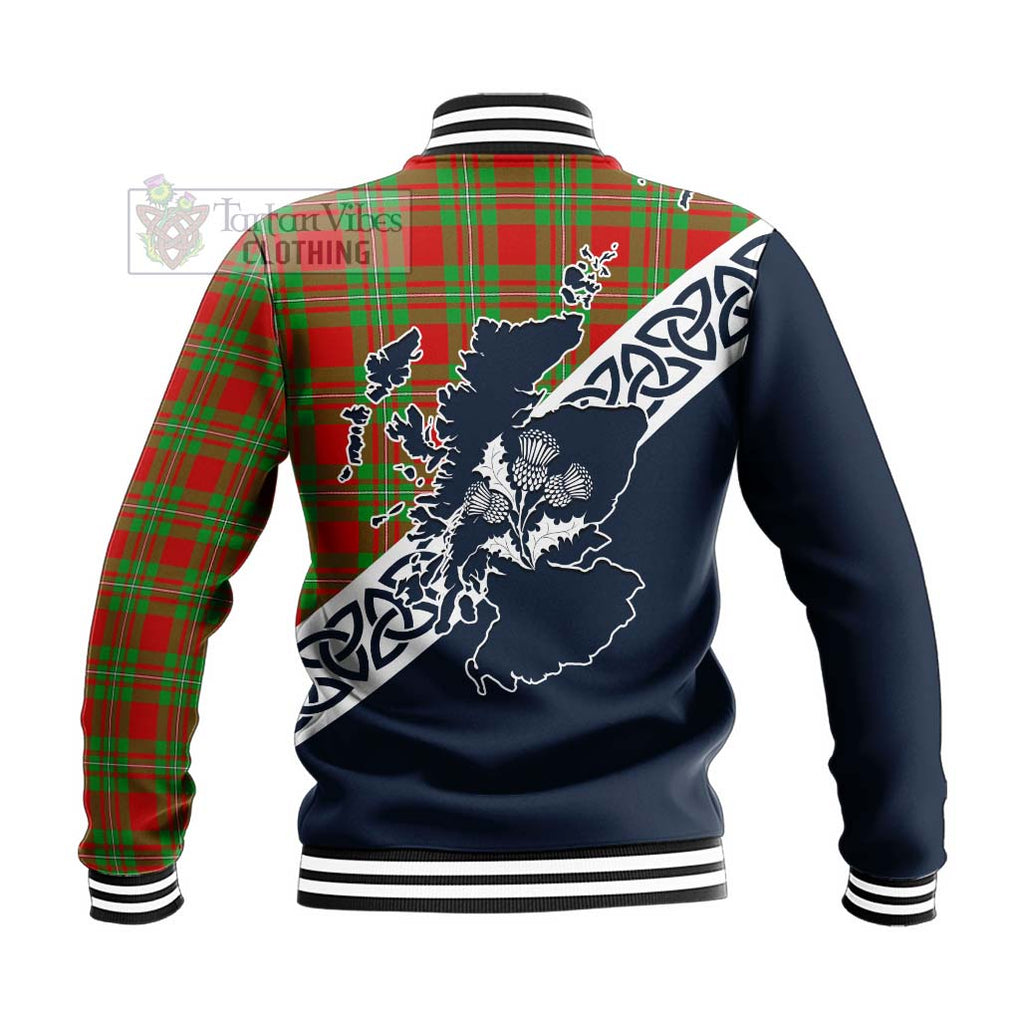 Tartan Vibes Clothing Callander Tartan Baseball Jacket Featuring Thistle and Scotland Map