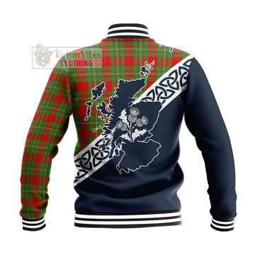 Callander Tartan Baseball Jacket Featuring Thistle and Scotland Map