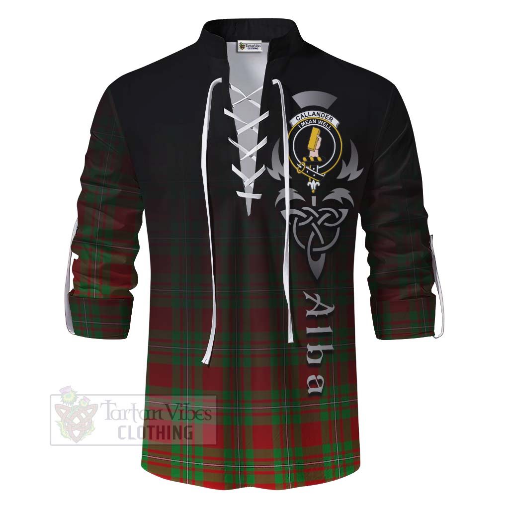 Tartan Vibes Clothing Callander Tartan Ghillie Kilt Shirt Featuring Alba Gu Brath Family Crest Celtic Inspired