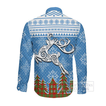 Callander Clan Christmas Long Sleeve Button Shirt Celtic Reindeer Style