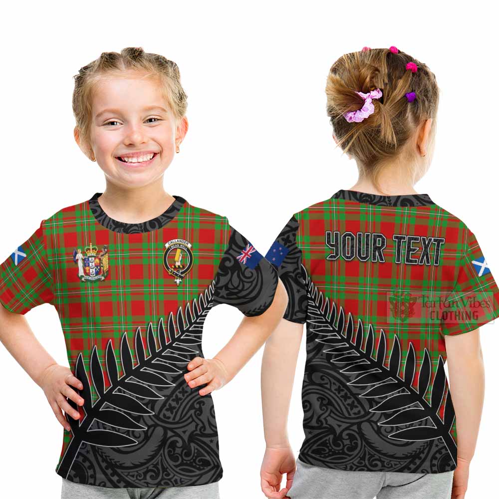 Tartan Vibes Clothing Callander Crest Tartan Kid T-Shirt with New Zealand Silver Fern Half Style