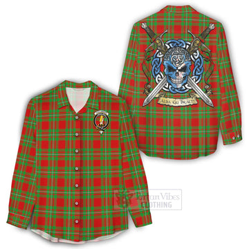 Callander Tartan Women's Casual Shirt with Family Crest Celtic Skull Style