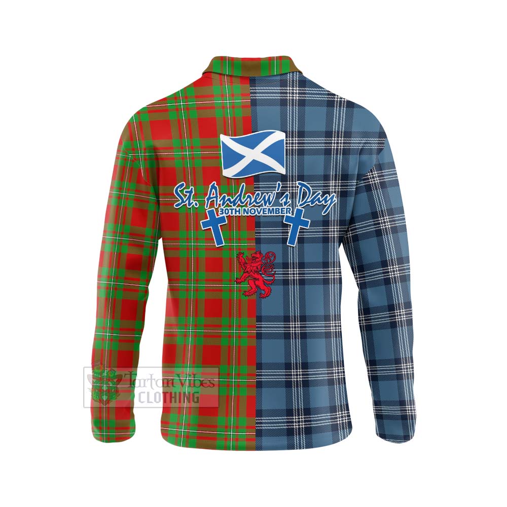 Tartan Vibes Clothing Callander Tartan Long Sleeve Polo Shirt Happy St. Andrew's Day Half Tartan Style