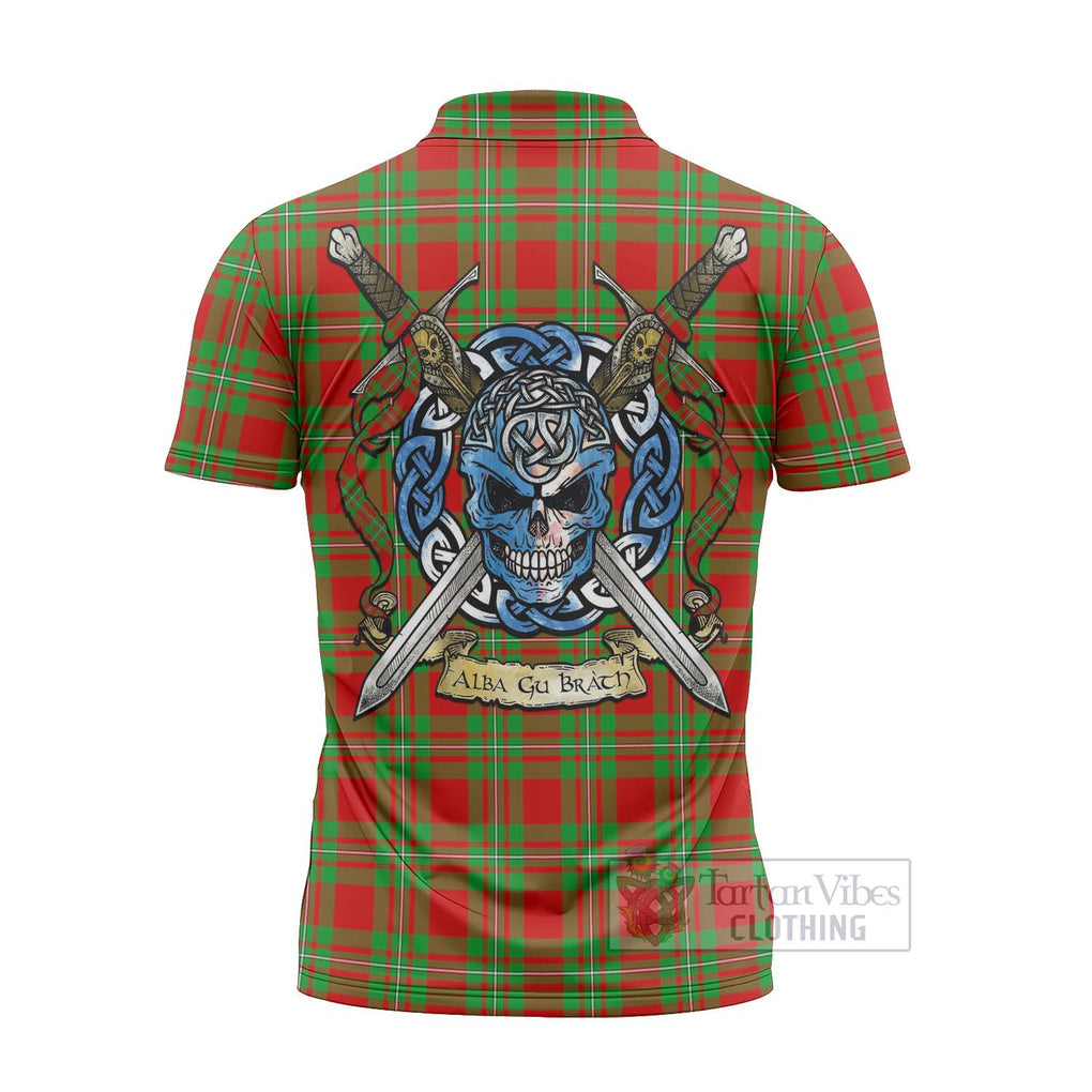 Tartan Vibes Clothing Callander Tartan Zipper Polo Shirt with Family Crest Celtic Skull Style