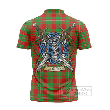 Callander Tartan Zipper Polo Shirt with Family Crest Celtic Skull Style