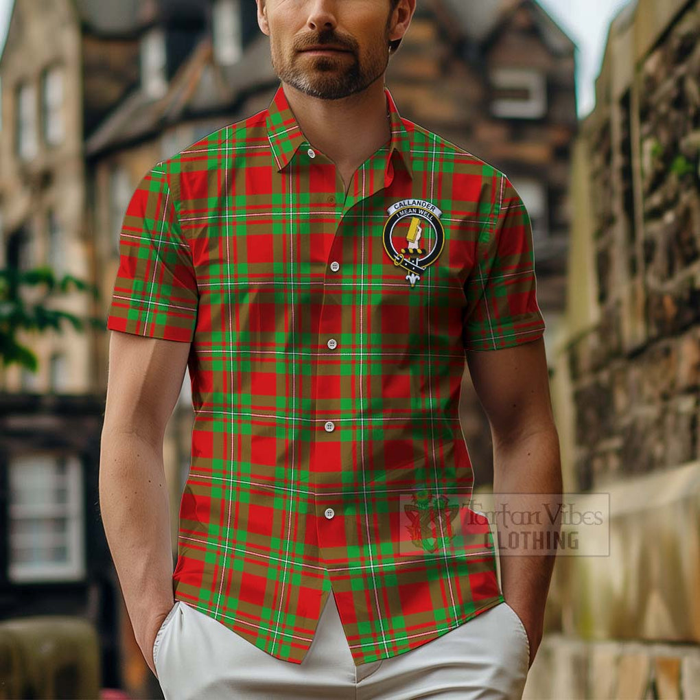 Tartan Vibes Clothing Callander Tartan Short Sleeve Button Shirt with Family Crest Celtic Skull Style