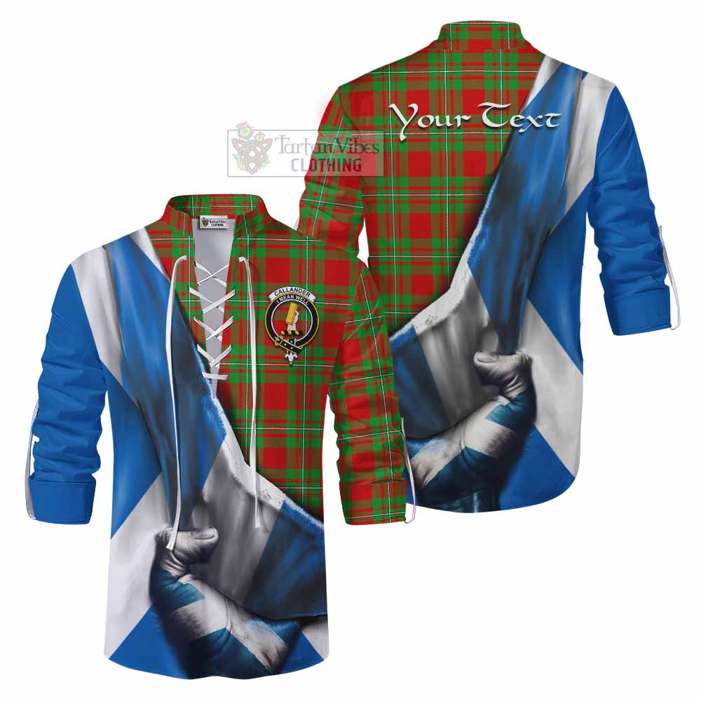 Tartan Vibes Clothing Callander Tartan Ghillie Kilt Shirt with Family Crest Scotland Patriotic Style