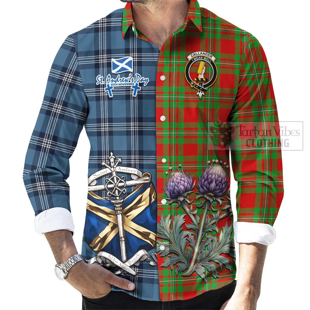 Tartan Vibes Clothing Callander Tartan Long Sleeve Button Shirt Happy St. Andrew's Day Half Tartan Style