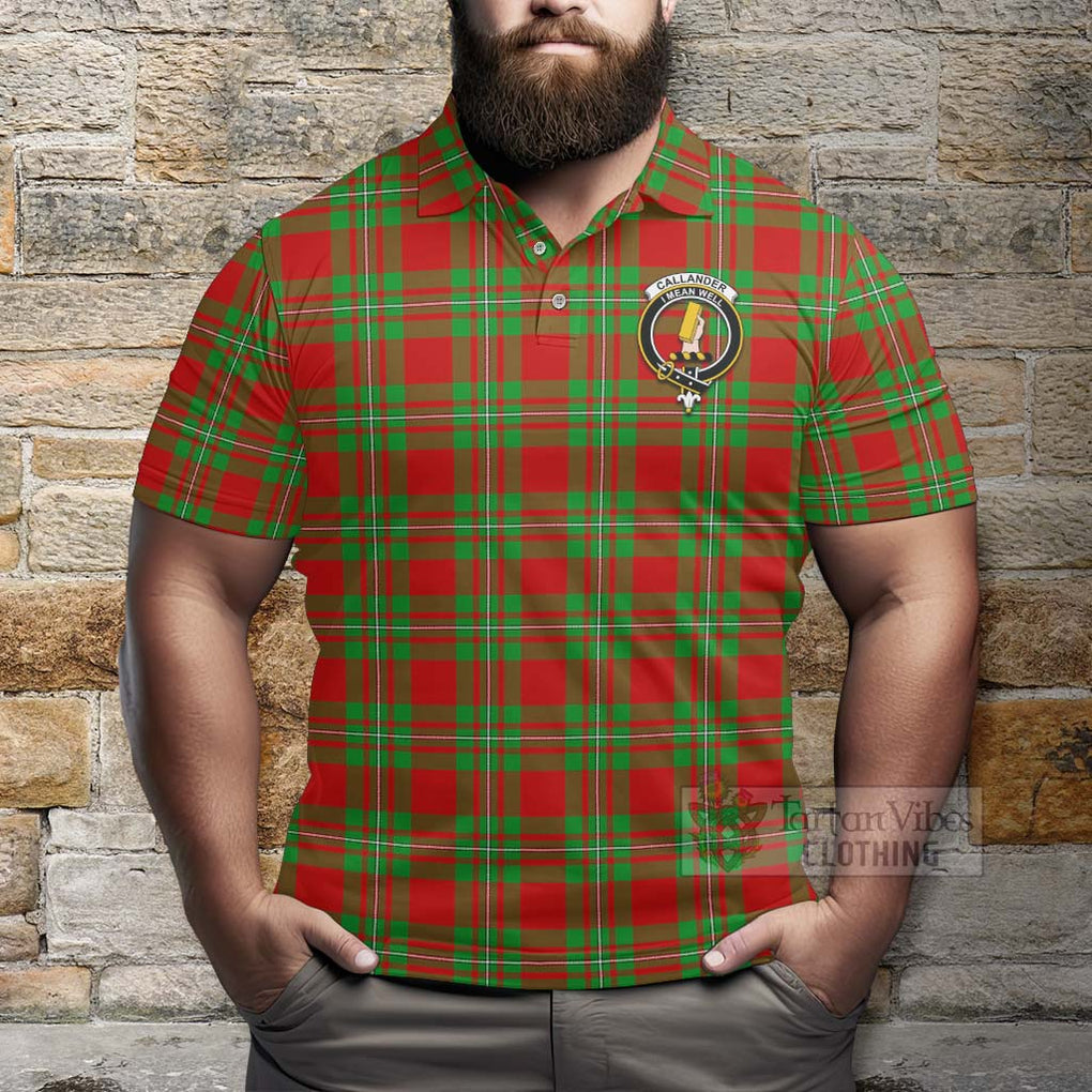 Tartan Vibes Clothing Callander Tartan Polo Shirt with Family Crest and Bearded Skull Holding Bottles of Whiskey