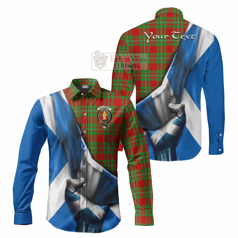 Tartan Vibes Clothing Callander Tartan Long Sleeve Button Shirt with Family Crest Scotland Patriotic Style