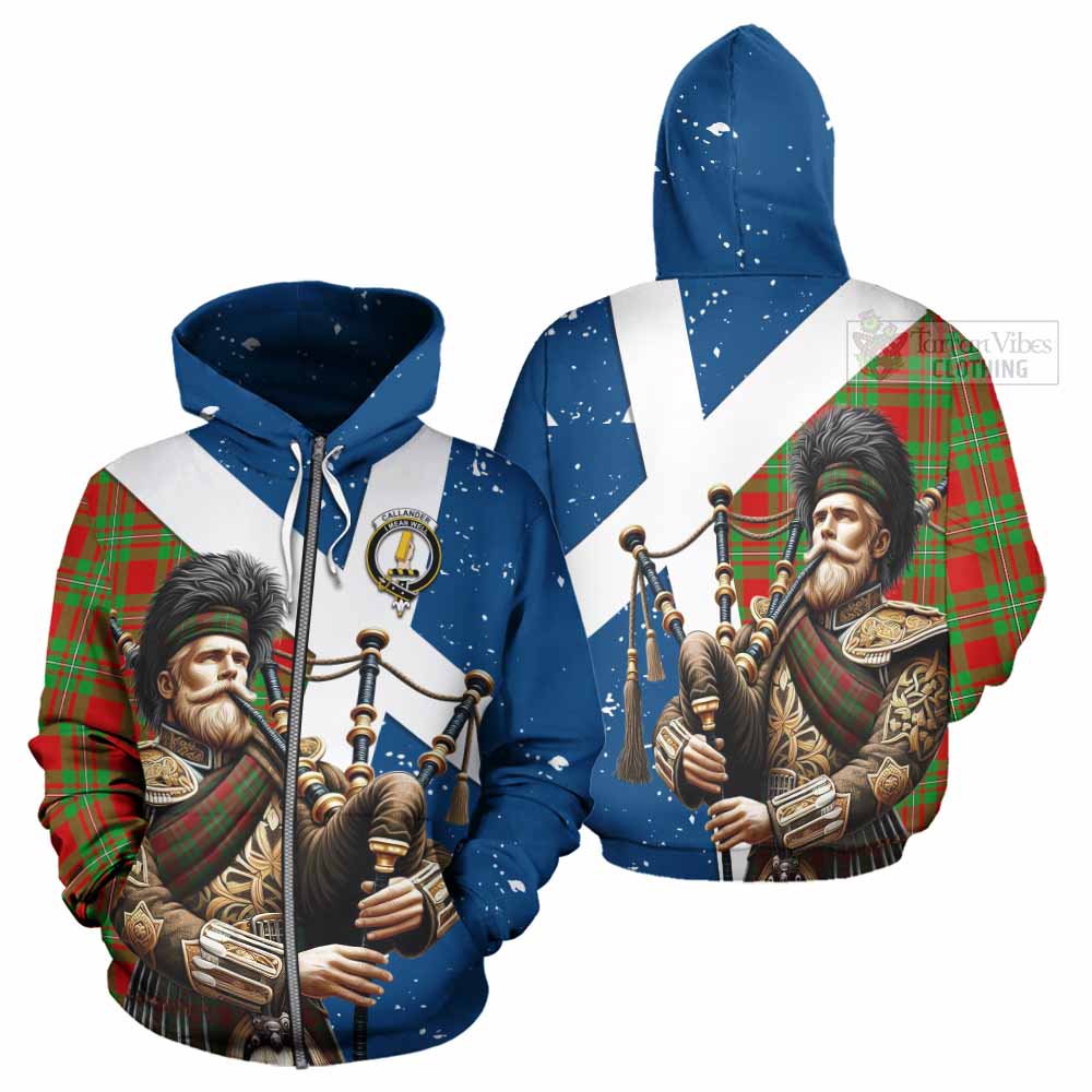 Tartan Vibes Clothing Callander Tartan Hoodie with Family Crest Scottish Bagpiper Vibes