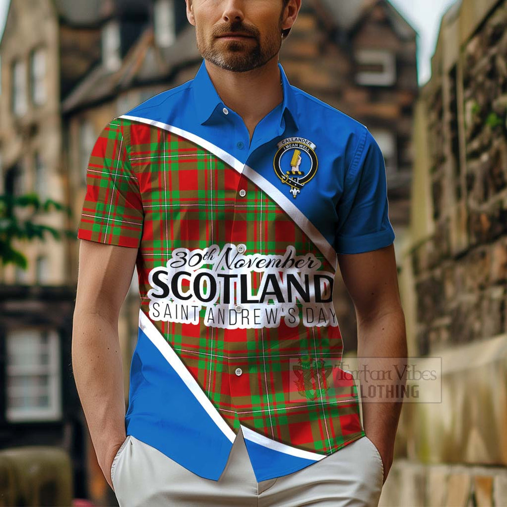 Tartan Vibes Clothing Callander Family Crest Tartan Short Sleeve Button Shirt Celebrate Saint Andrew's Day in Style