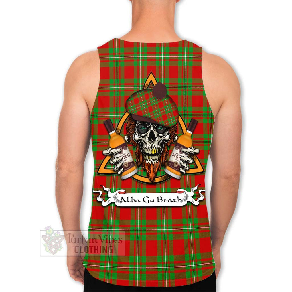 Tartan Vibes Clothing Callander Tartan Men's Tank Top with Family Crest and Bearded Skull Holding Bottles of Whiskey