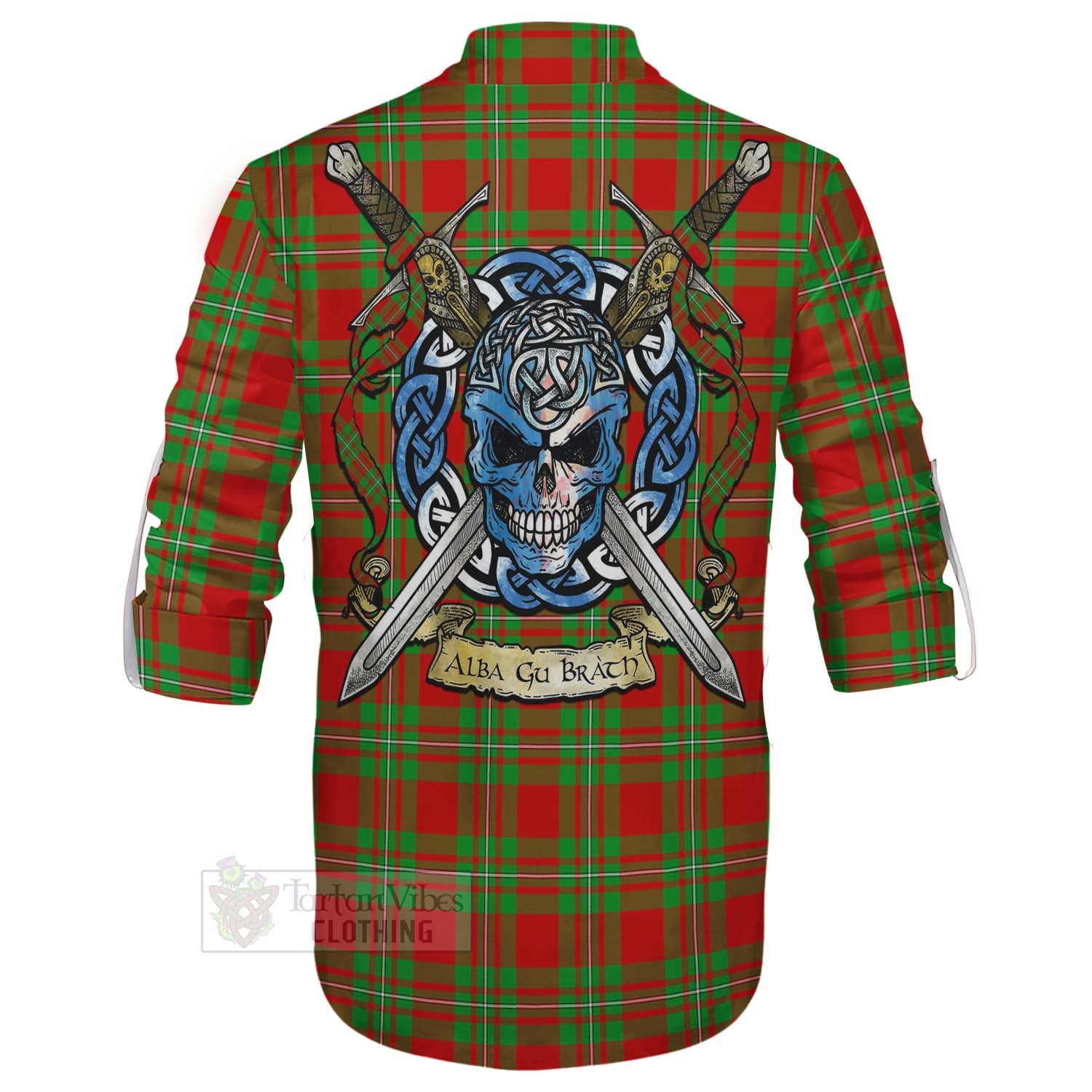 Tartan Vibes Clothing Callander Tartan Ghillie Kilt Shirt with Family Crest Celtic Skull Style