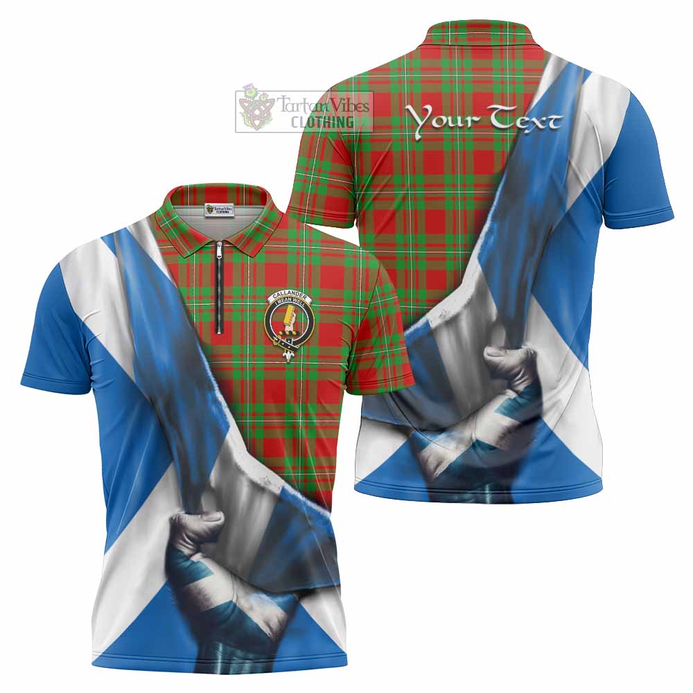 Tartan Vibes Clothing Callander Tartan Zipper Polo Shirt with Family Crest Scotland Patriotic Style