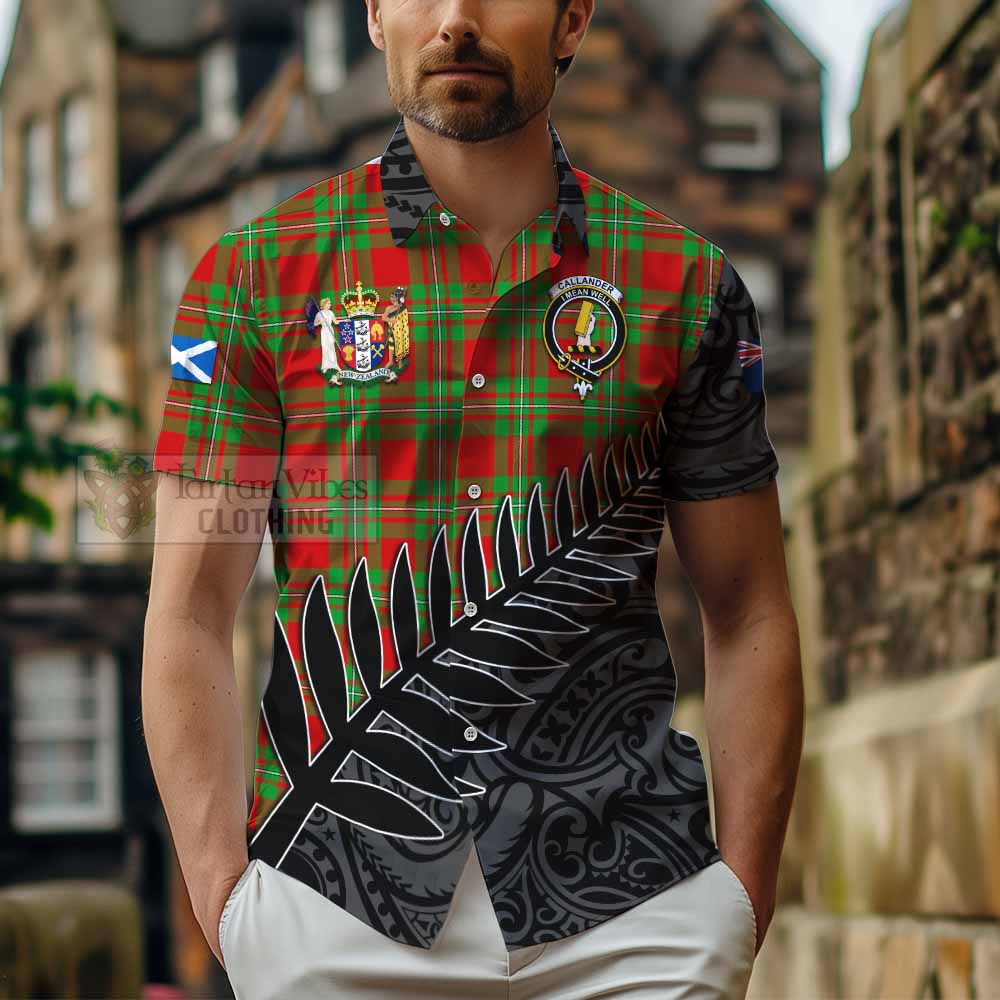 Tartan Vibes Clothing Callander Crest Tartan Short Sleeve Button Shirt with New Zealand Silver Fern Half Style