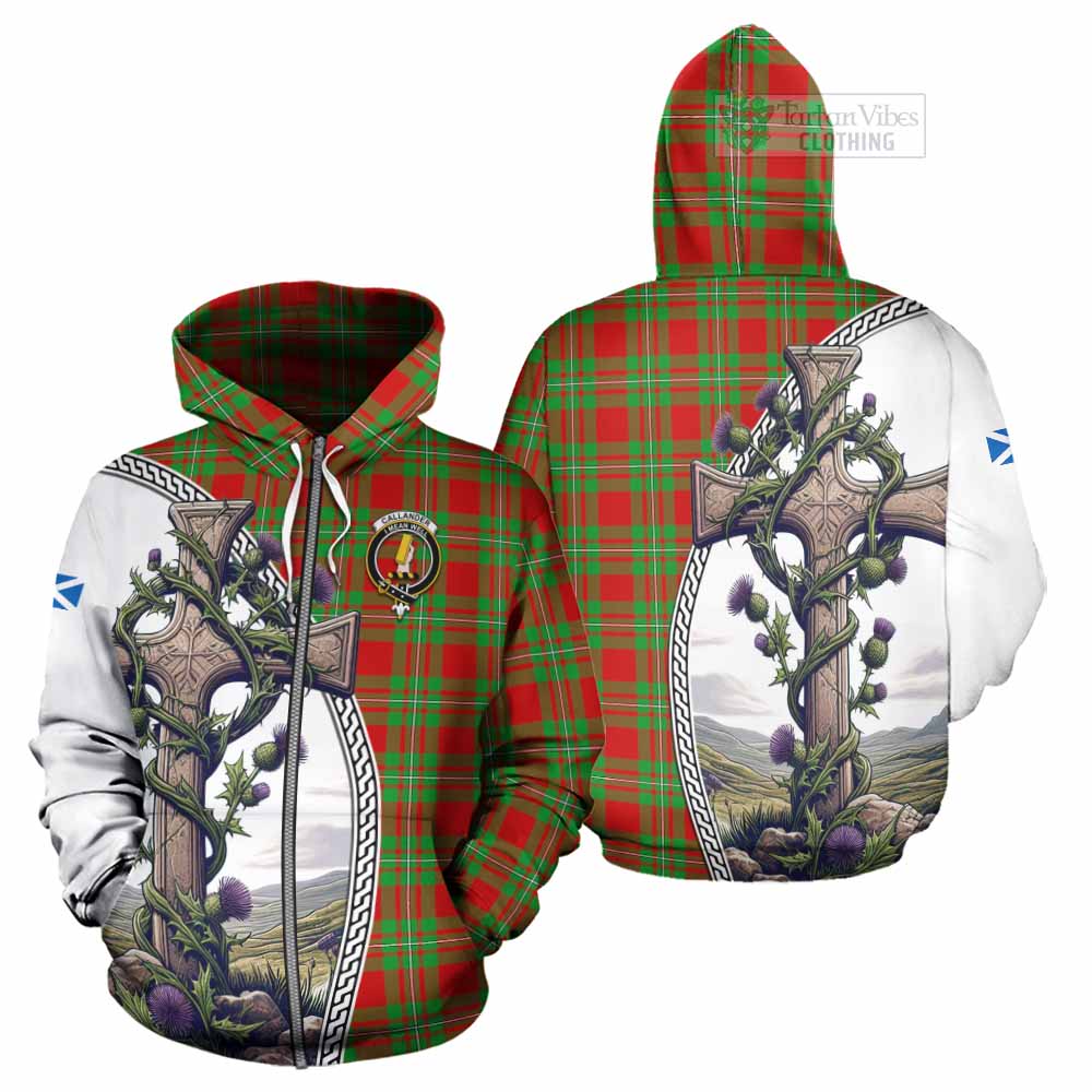 Tartan Vibes Clothing Callander Tartan Hoodie with Family Crest and St. Andrew's Cross Accented by Thistle Vines