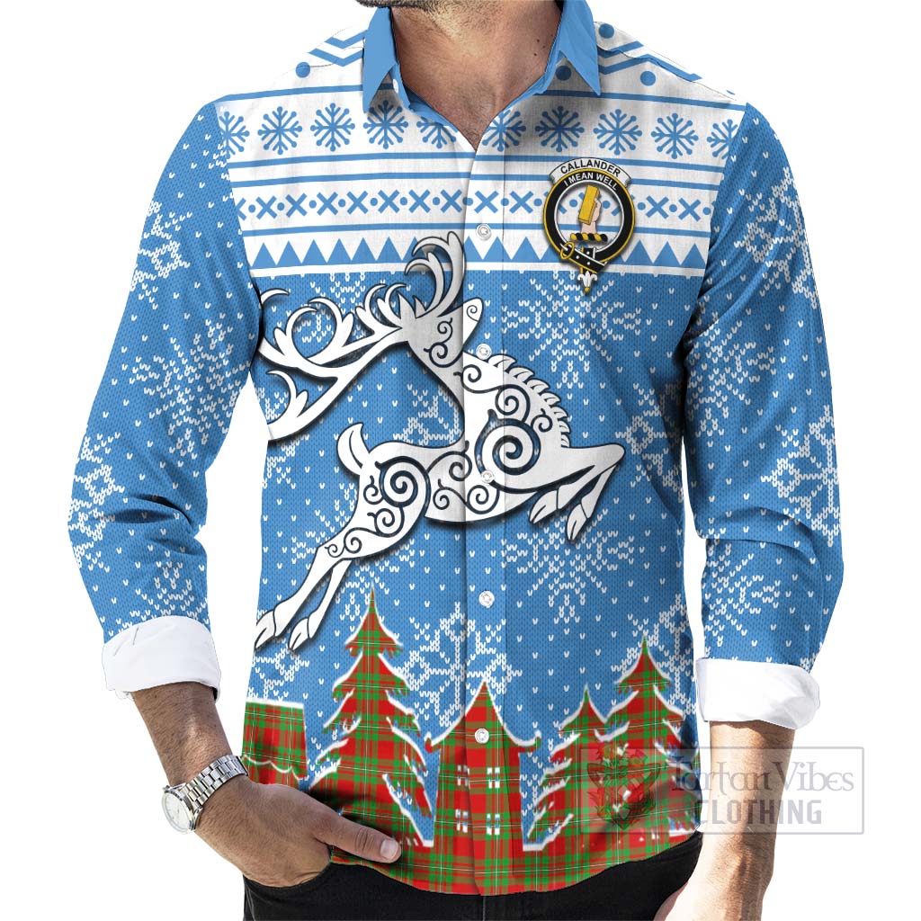 Tartan Vibes Clothing Callander Clan Christmas Long Sleeve Button Shirt Celtic Reindeer Style