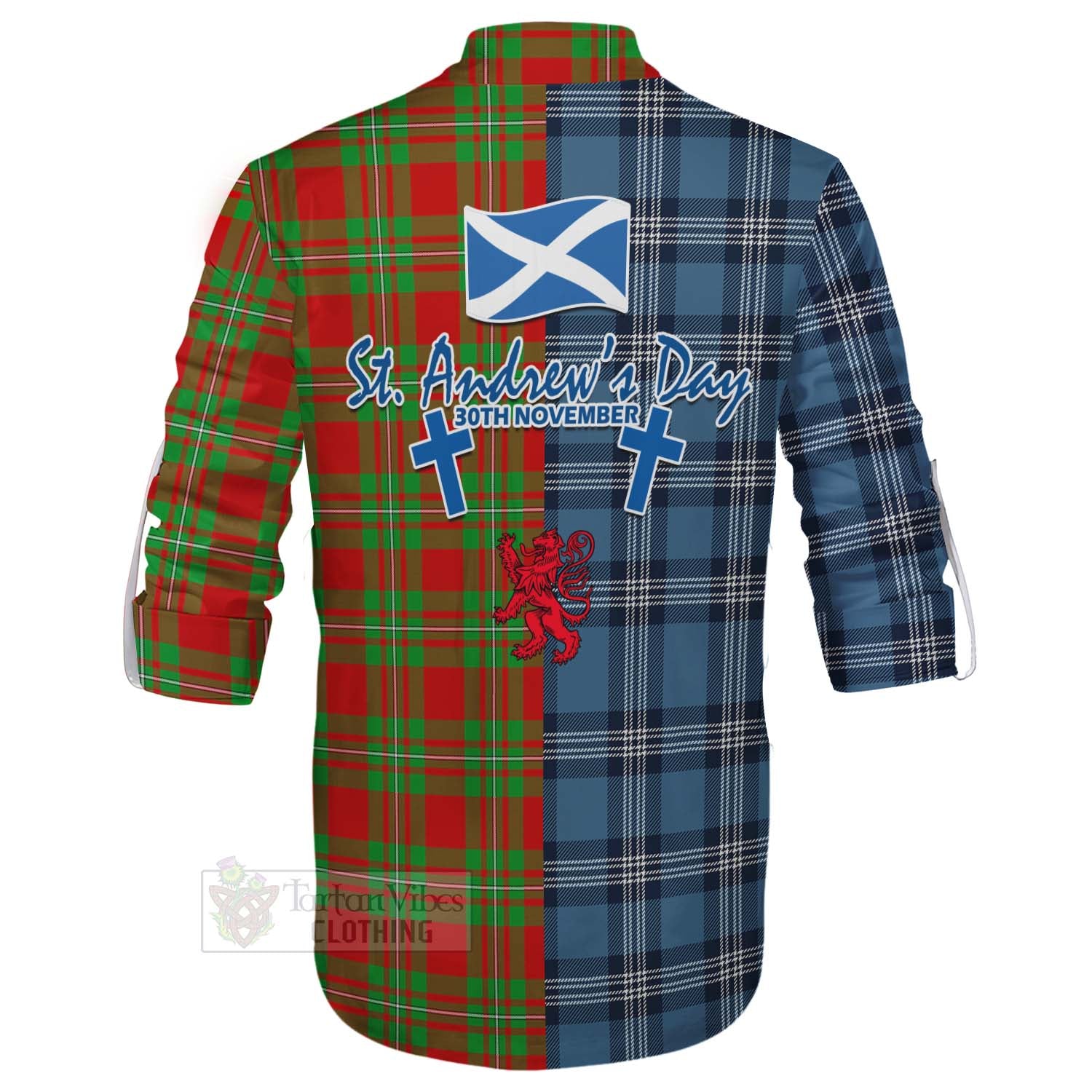 Tartan Vibes Clothing Callander Tartan Ghillie Kilt Shirt Happy St. Andrew's Day Half Tartan Style