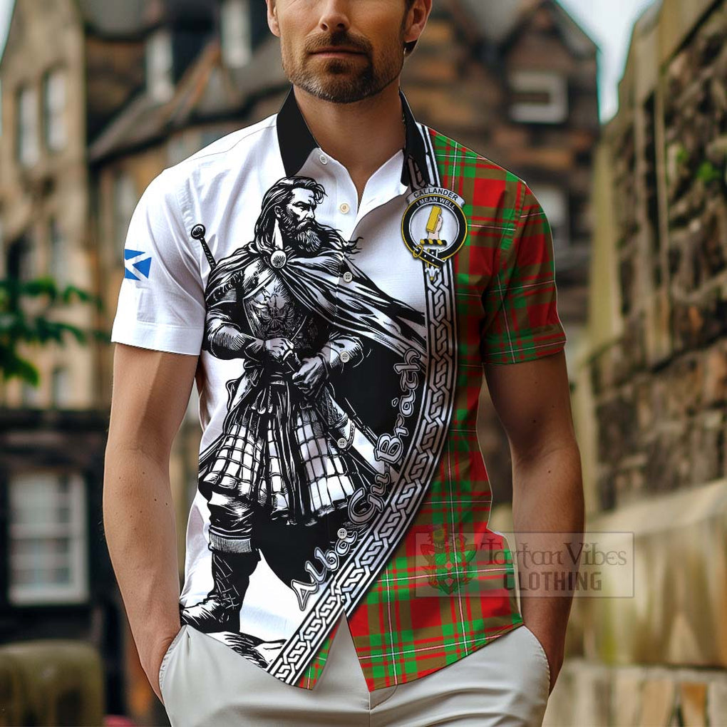 Tartan Vibes Clothing Callander Tartan Clan Crest Short Sleeve Button Shirt with Highlander Warrior Celtic Style