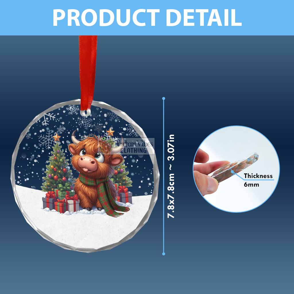 Tartan Vibes Clothing Callander Clan Christmas Glass Ornament with Adorable Highland Coo