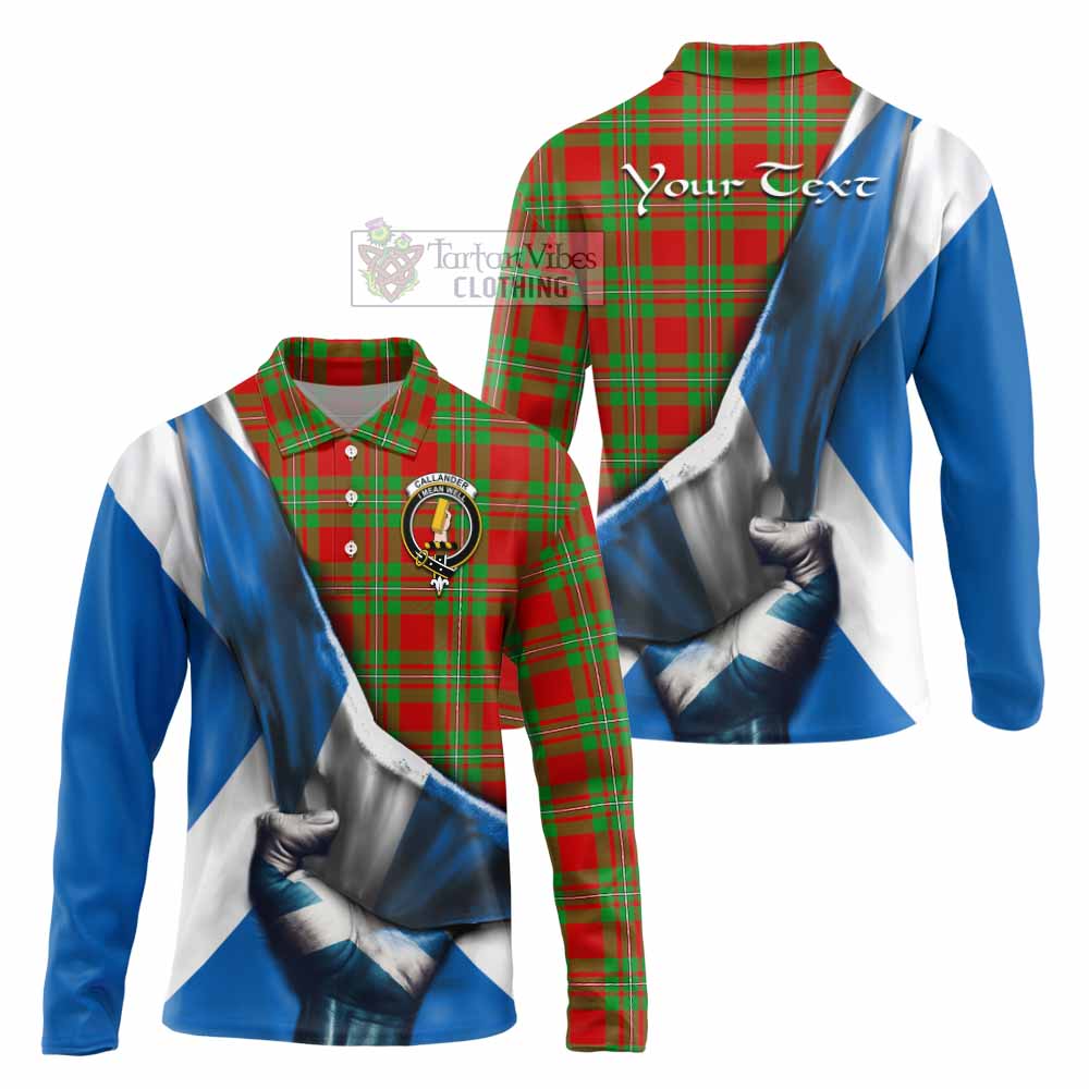 Tartan Vibes Clothing Callander Tartan Long Sleeve Polo Shirt with Family Crest Scotland Patriotic Style