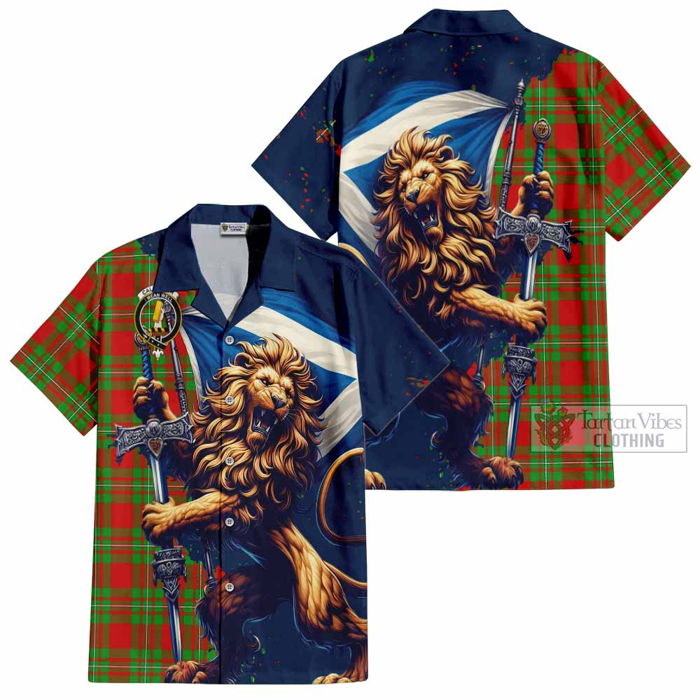 Tartan Vibes Clothing Callander Tartan Family Crest Short Sleeve Button Shirt with Scottish Majestic Lion