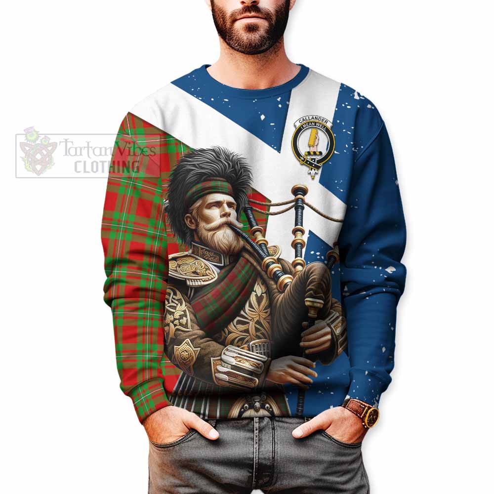 Tartan Vibes Clothing Callander Tartan Sweatshirt with Family Crest Scottish Bagpiper Vibes