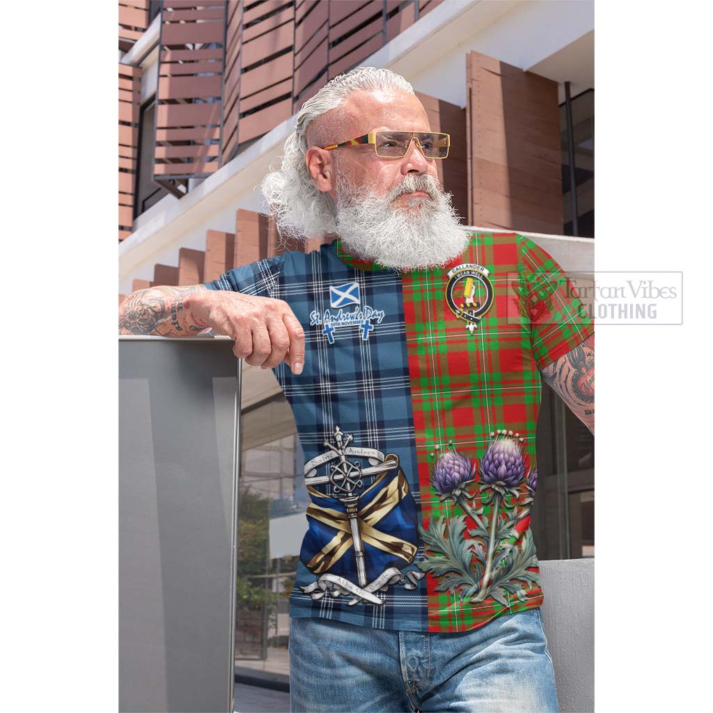 Tartan Vibes Clothing Callander Tartan Cotton T-shirt Happy St. Andrew's Day Half Tartan Style