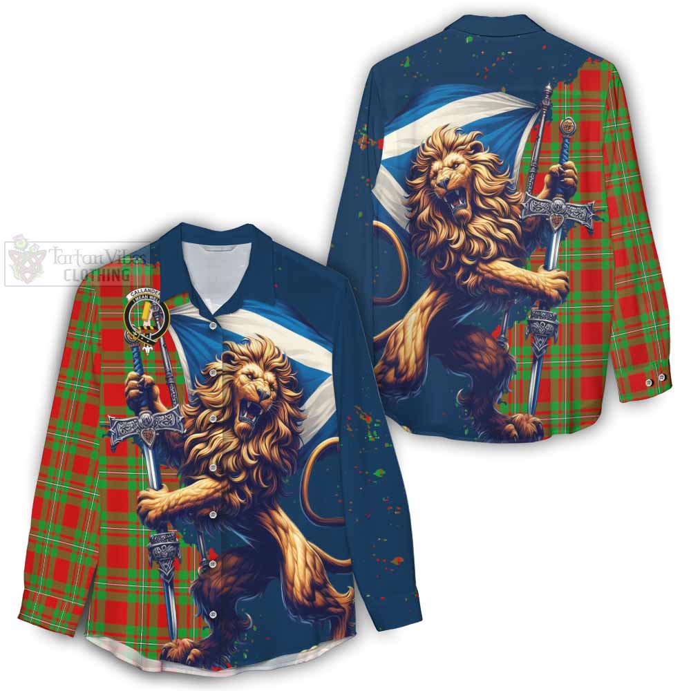 Tartan Vibes Clothing Callander Tartan Family Crest Women's Casual Shirt with Scottish Majestic Lion