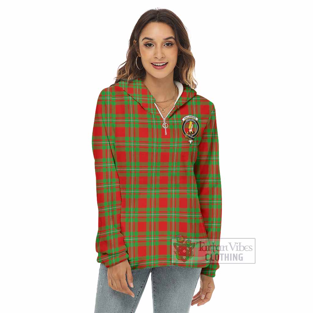 Tartan Vibes Clothing Callander Tartan Crest Women's Borg  Half Zip Fleece Hoodie