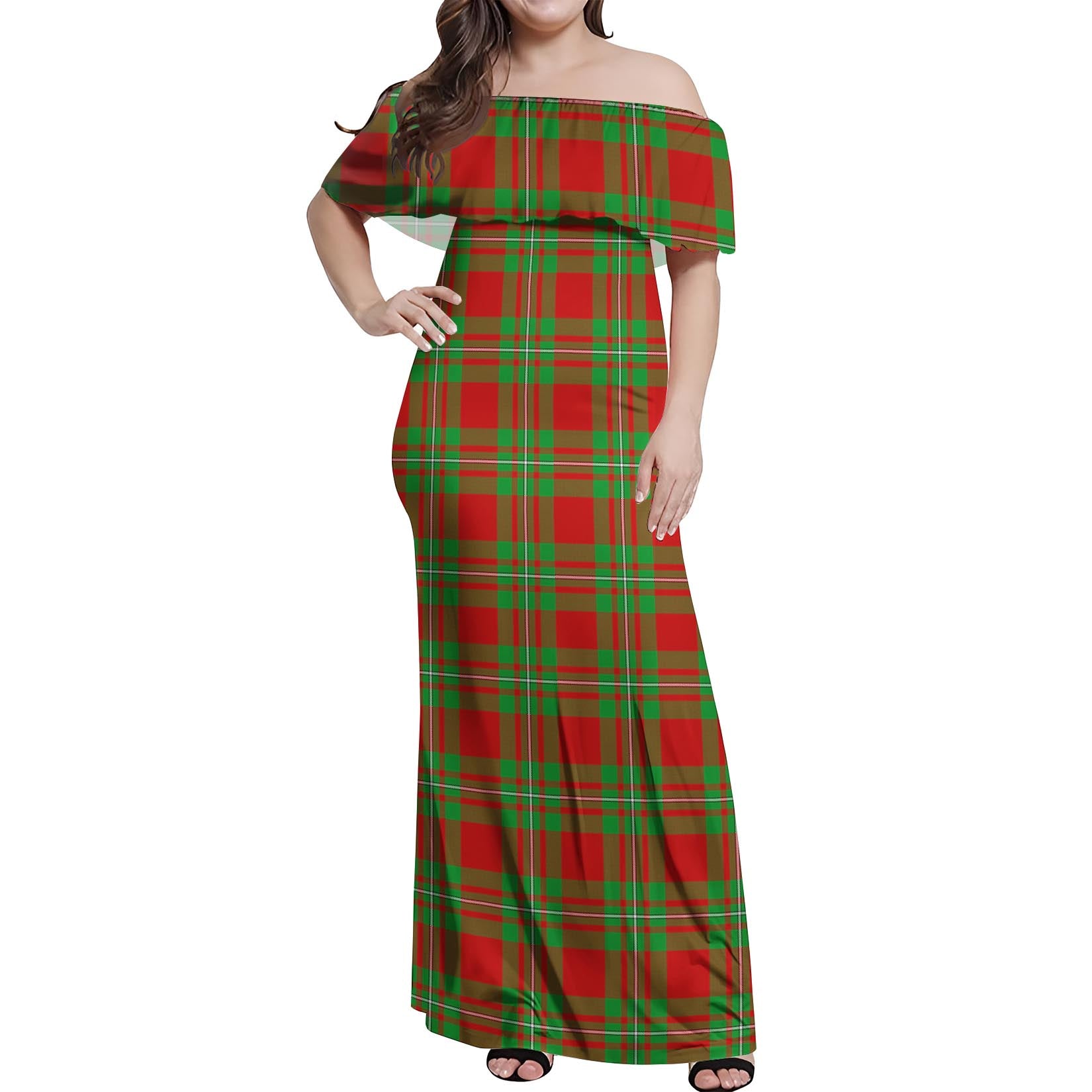 Callander Modern Tartan Off Shoulder Long Dress Women's Dress - Tartanvibesclothing