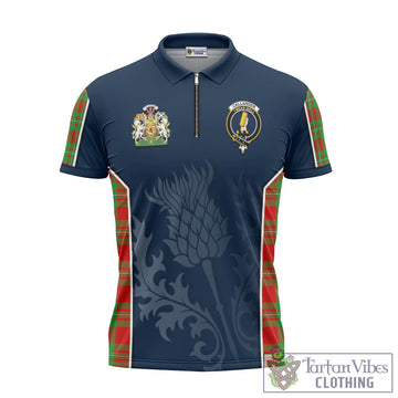 Callander Tartan Zipper Polo Shirt with Family Crest and Scottish Thistle Vibes Sport Style