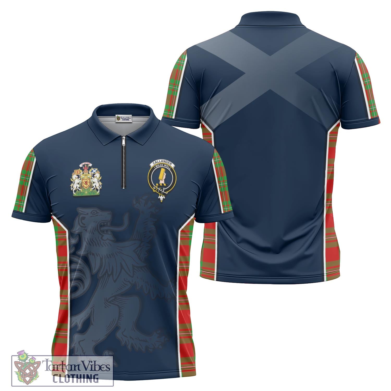 Tartan Vibes Clothing Callander Modern Tartan Zipper Polo Shirt with Family Crest and Lion Rampant Vibes Sport Style