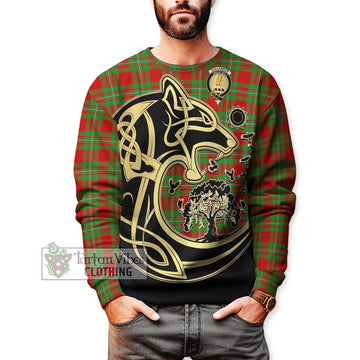 Callander Tartan Sweatshirt with Family Crest Celtic Wolf Style