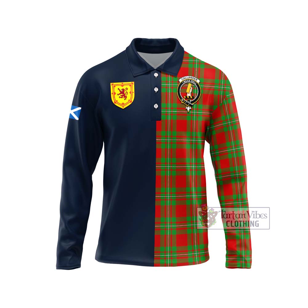 Tartan Vibes Clothing Callander Modern Tartan Long Sleeve Polo Shirt with Scottish Lion Royal Arm Half Style