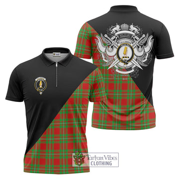 Callander Tartan Zipper Polo Shirt with Family Crest and Military Logo Style