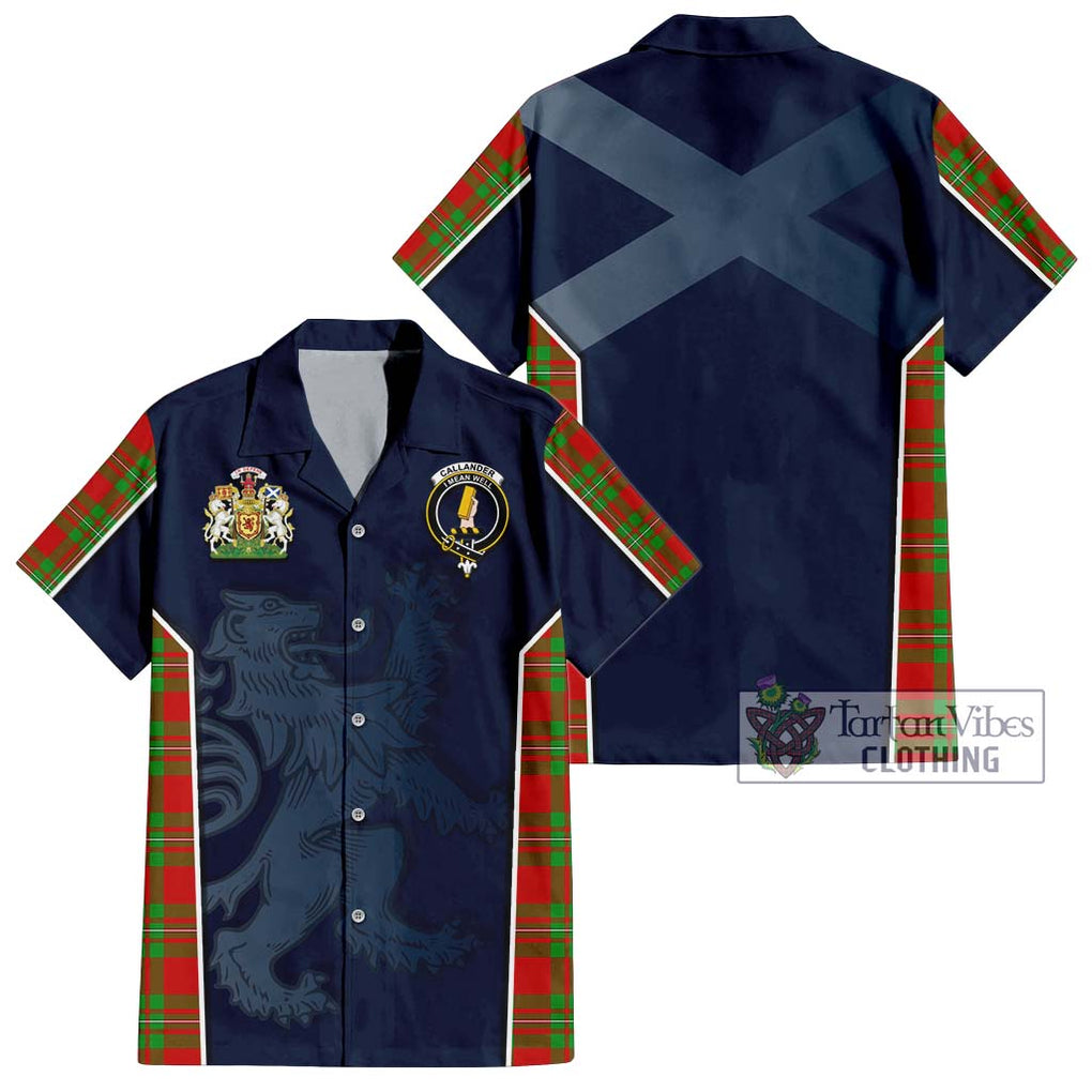 Callander Tartan Short Sleeve Button Shirt with Family Crest and Lion Rampant Vibes Sport Style Kid - Tartan Vibes Clothing